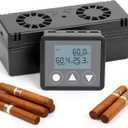Electric Cigar Humidifier for Cigar Humidor Box - Dual-Fan Sensor-Controlled + LCD Humidity & Temperature Display, Multi-Device Connection Supported, for 40-180 Cigars 1V1