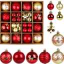 Christmas Balls Ornaments Set, 44 Pcs Xmas Shatterproof Plastic Baubles Hanging Balls for Christmas Tree Holiday Party Wedding Decoration (Red & Gold)
