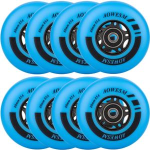 AOWESM Inline Skate Wheels 80mm 76mm 72mm 85a Outdoor Indoor Black Blue Red Roller Hockey Blades Replacement Wheels w/Bearings ABEC-9 and Floating Spacers (8-Pack)