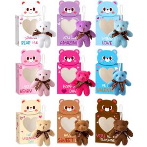 Sofier Valentines Day Gifts for Kids Classroom 27 Pack Valentines Card Boxes with Heart Window Mini Animal Toys Bears Keychains Bulk for Boys Girls Party Favor School Teacher Student