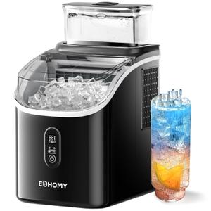EUHOMY Ice Cube Maker Machine Countertop with External Water Tank, 34Lbs, 16Pcs Ready in 13 Mins, 2 Ways to Add Water, Auto-Cleaning, with Ice Scoop & Basket, for Home/Kitchen/Office/Bar, Black 