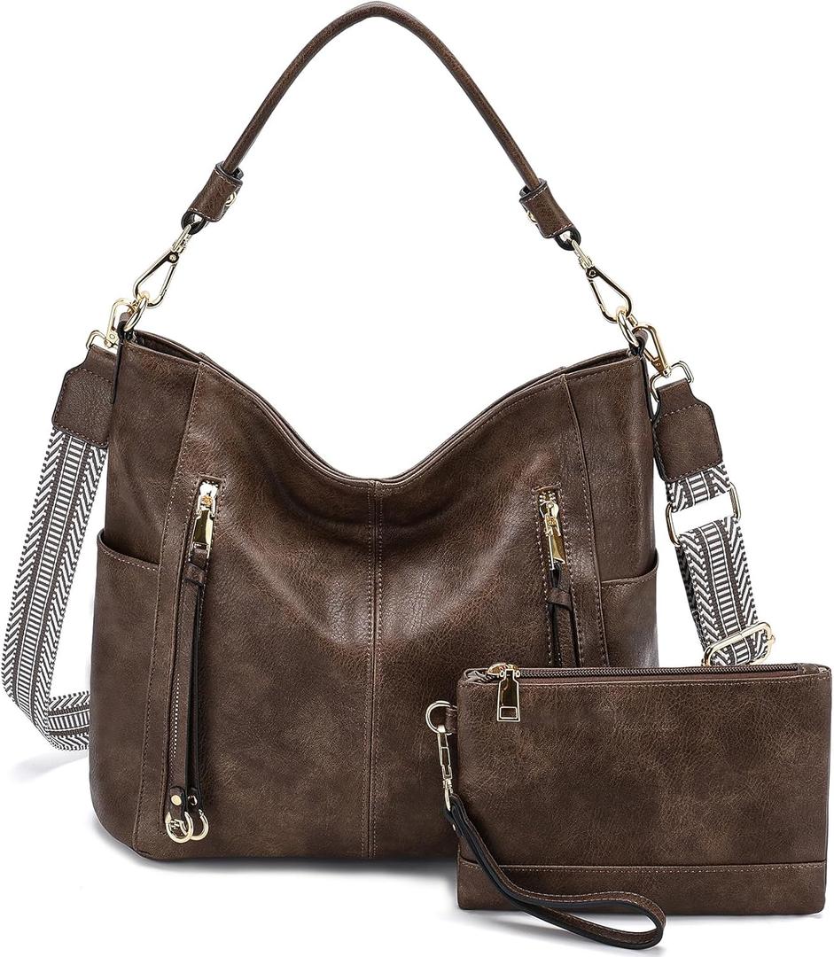 Chase Chic Hobo Bag for Women, PU Ladies Purse Handbags Trendy Crossbody Shoulder Bucket Bag for Work,Travel (Coffee)