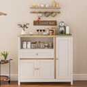 Viaozutis Storage Cabinet with Doors and Drawers,Kitchen Storage Cabinetswith Drawer and Adjustable ShelfWhite, 35.4 inches x 32 inches x 11.8 inches