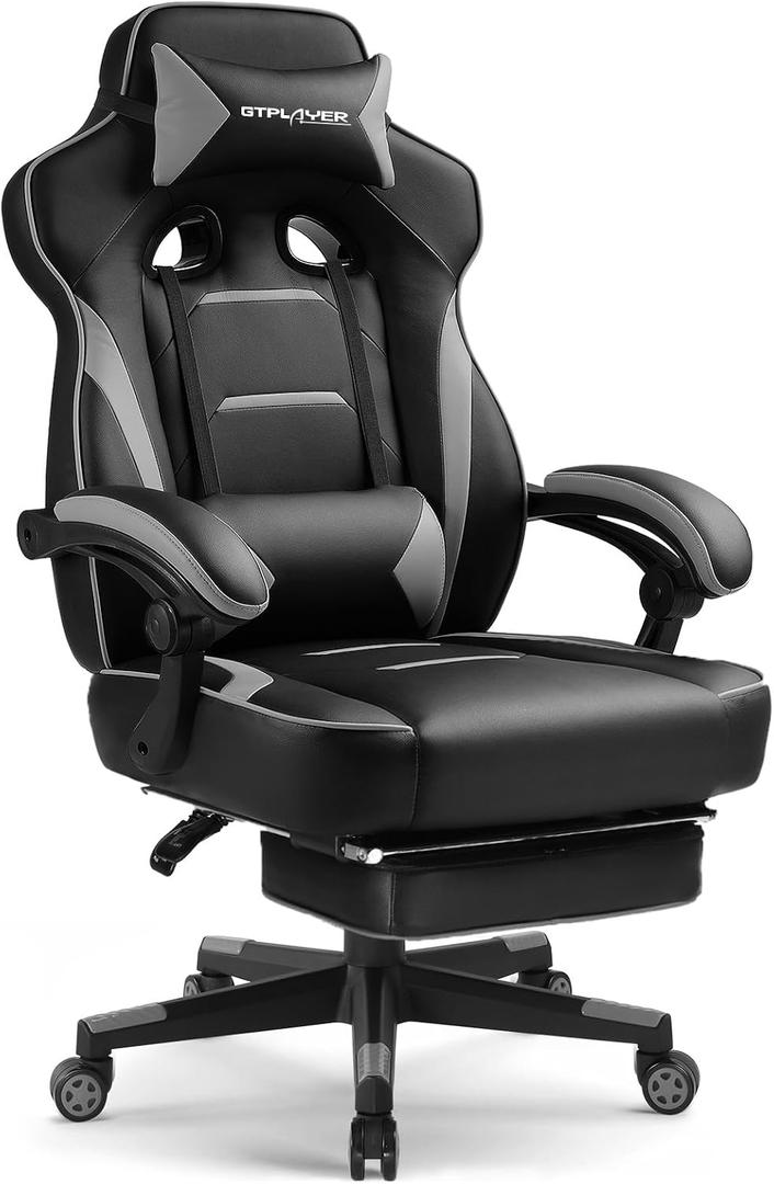 GTPLAYER Gaming Chair for Adults, Big and Tall 350LBS Heavy Duty Office Chair, Ergonomic High Back Lumbar Support and Recliner for Back Pain Relief, Sky Gray, Large
