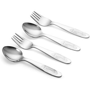 4-Piece Kids Utensils Set - Stainless Steel Training Forks & Spoons with Rounded Edges | Self-Feeding Kid Tableware Set for 2+ Years and Preschoolers | Dishwasher Safe