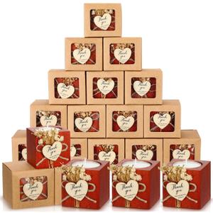 Jingmore 50 Sets Wedding Candles Favors Bridal Shower Thank You Gifts for Guest Rustic Wood Candle Holders Bulk Tealight Holder Baptism Favors Recuerdos para Boda(Dark Brown)