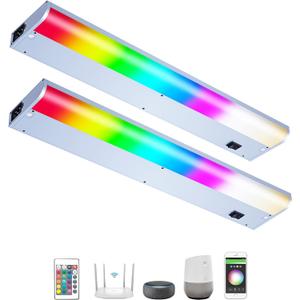 LED Under Cabinet Lighting Hardwired, Smart Adjustable White and RGB Dimmable Lights for Under Cabinets in Kitchen, Compatible with Alexa Google, App Control and Remote Included 2-Pack (2-Bar 24 Inch)