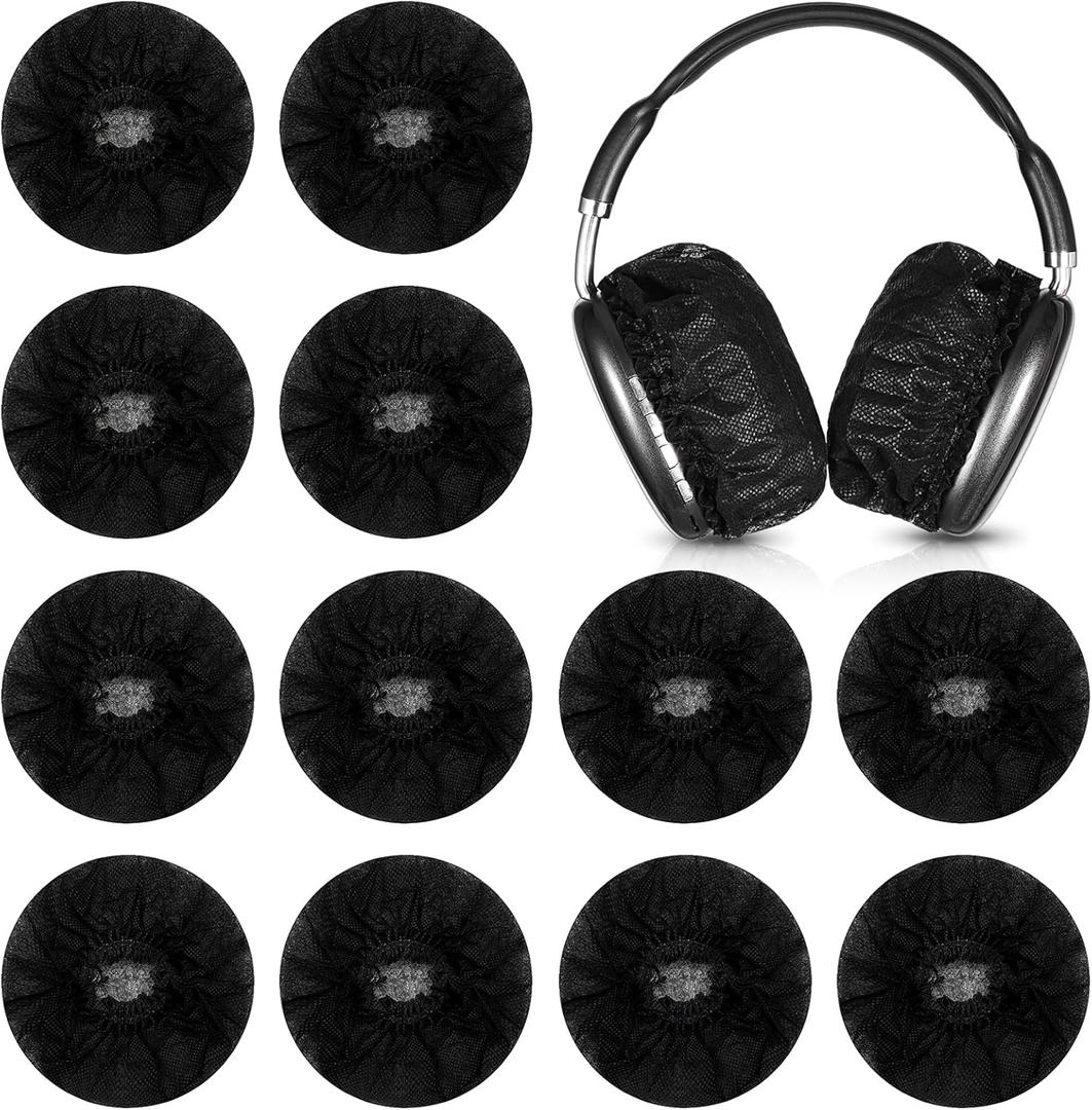 400 Pieces Disposable Headphone Covers Non-Woven Hygiene-Covers Black Sanitary Headset Covers Sweatproof Stretch Earphone Earcup Protector for Gyms, Salons & Electronics Stores(L-11 cm,Black)