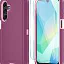 Qinmay Phone Case for Samsung Galaxy A17 5G Case, Galaxy A16 5G Case with HD Screen Protector, Heavy Duty Shockproof 3-Layer Cover Phone Case for Galaxy A17 / A16 WineRedPink