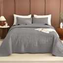 Lady Ann Gray Oversized King Bedspread 128x120, 3Pcs Extra Large Farmhouse Lightweight King Quilt Bedding Set Soft Quilted Leaves Pattern Printed Bedspreads for All Season