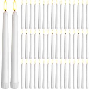 Baquler 50 Pcs 8.5 Inch Flameless Taper Candles Battery Operated Taper Candles Bulk LED Flickering White Candlesticks for Wedding Church Table Centerpiece Halloween Christmas Party Decor