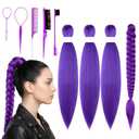 26Inch Long Purple Hair Extensions for Braids, Pre Stretched Synthetic Purple Braiding Hair Extensions for K-POP, Braiding Hairs Wig for Dress Up Party Cosplay Birthday Halloween Costume Wig