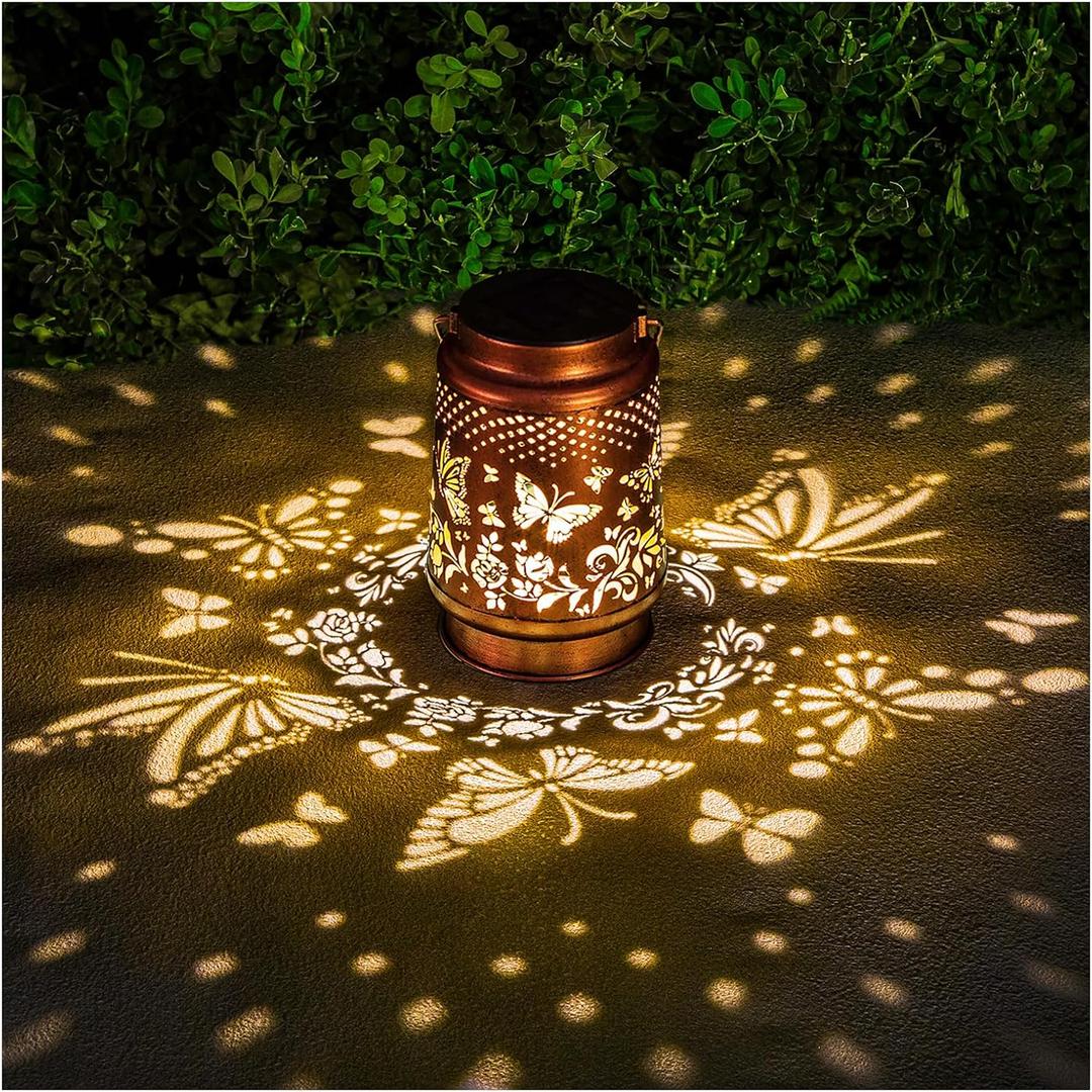 Solar Lanterns Outdoor Waterproof Butterfly Garden Decor Birthday Gifts for Women Mom Grandma, Hanging Solar Lights Metal Lantern Decoration Outside for Yard, Patio, Backyard, Porch