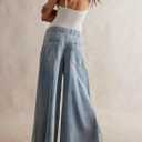 CHARTOU Women's Baggy Wide Leg Denim Pants Drawstring Midi Waisted Flare Jeans Ruffle Pleated Button Jeans (Medium)