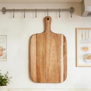 Small Acacia Wood Cutting Board for Kitchen (14'' x 7.8''), Wooden Cutting Board with Handle, Charcuterie Board, Cheese Board, Decorative Wooden Serving Board (1, Acacia Wood Color, 14"L x 7.8"W)
