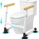 Toilet Safety Rails (350LBS), Adjustable Height Toilet Safety Frame for Elderly and Disabled, Stand Alone Toilet Safety Rails for Seniors, Handicap Toilet Rails Fits Most Toilets, Wood Color