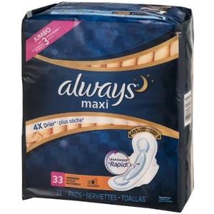 Always Maxi Pads Overnight - 33 CT
