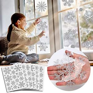 Glitter Snowflake Window Clings Christmas Window Decals for Glass Winter Xmas Navidad Decorations 190 Pcs (Sliver)