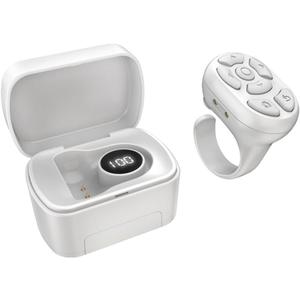 3-in-1 Wireless Mobile Selfie Cell Phone Remote Ring, Video Scroll, Shutter and Holder, with Charging Compartment, 10 Metre Remote Control, Compatible with iPhone, iPad, Android (White)