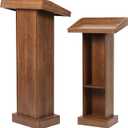 Wood Podium with Slanted Top, Chestnut Brown, Stable Base, Standing Lectern for Church, Classroom, Wedding