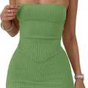 ANRABESS Women 2 Piece Skirt Sets Summer Strapless Crop Top Matching Bodycon Sexy Going Out Mini Club Dress Outfit Clothes (Medium, Green)