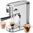 XIXUBX 20Bar Espresso Machine, Compact Espresso Maker with Milk Frother, Stainless Steel Coffee Machine for Cappuccino&Latte, 42oz Water Tank, Visible Pressure Gauge, Home&Office, Silver