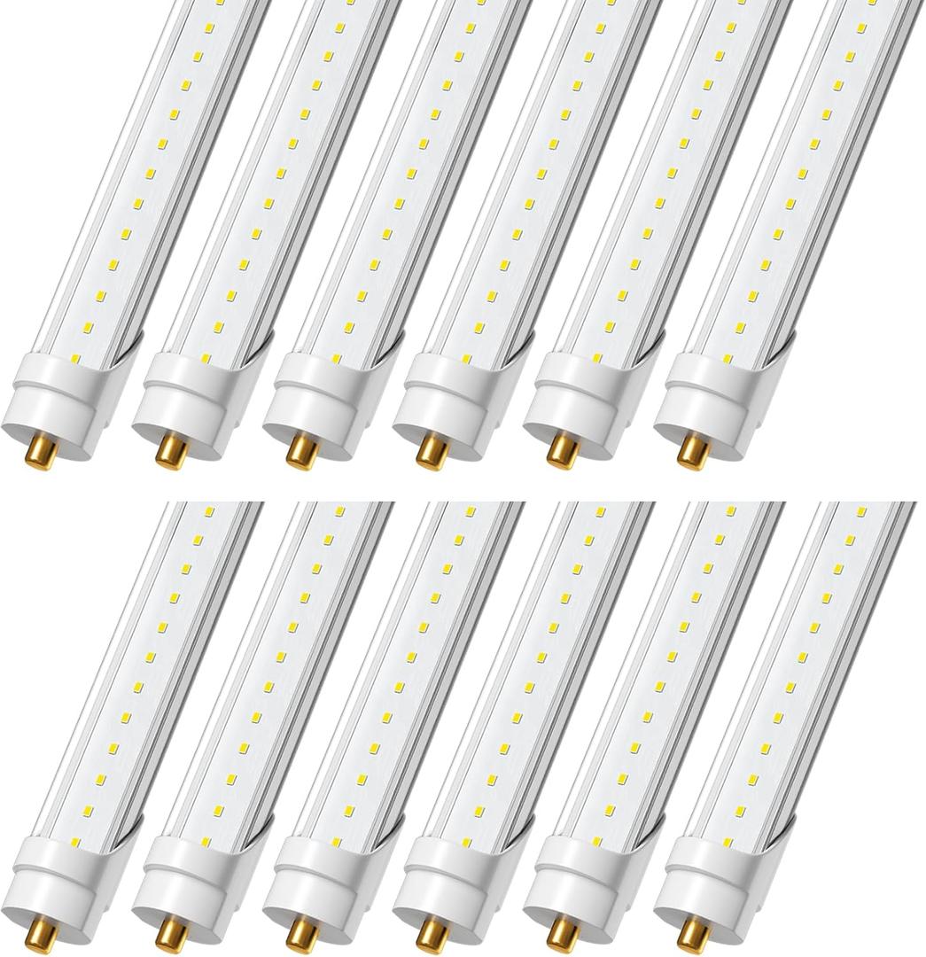 ONLYLUX 8 Foot Led Lights, T8 96" 45Watt FA8 Single Pin LED Shop Lights 5850LM, Ballast Bypass, 6000k, F96 8ft Led Bulbs Fluorescent Replacement,Workshop, Warehouse, Clear Cover(12 Pack)