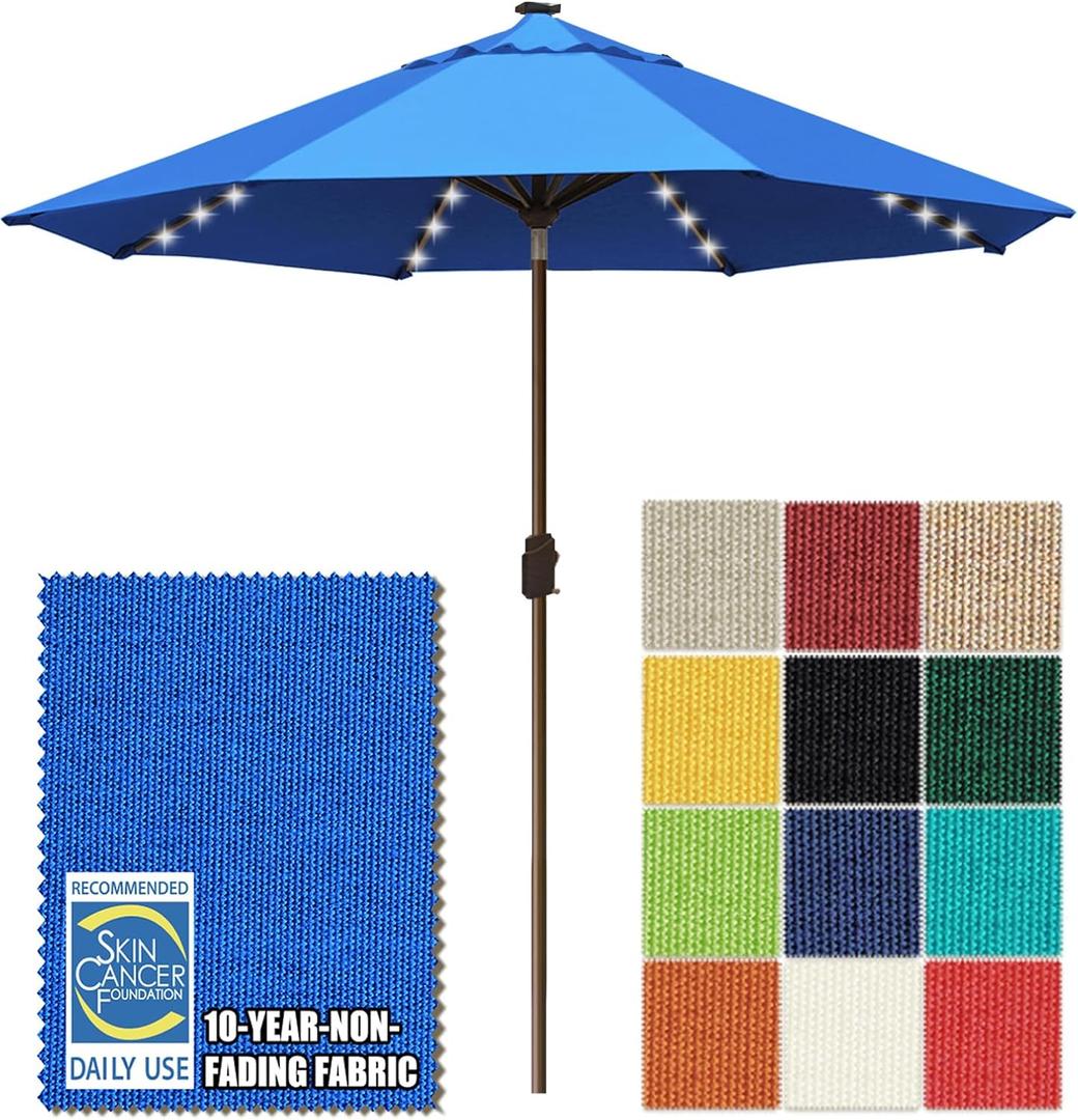 EliteShade USA 10-Year-Non-Fading 10ft Market Patio Umbrella, Commercial Grade Table Sun Umbrella with 80 Solar LED Lights, Crank Open, Windproof & UPF 50+ UV Protection for Garden, Deck, Pool, Backyard, Royal Blue