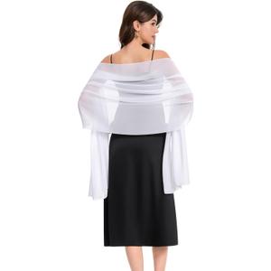 Baoqiya Women's Shawls and Wraps for Evening Dress Chiffon Shawl Soft Elegant Silky Pashmina Wedding Bridal Scarf, Length (79") * Width (19"), White