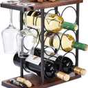 ALLCENER Wine Rack with Glass Holder, Countertop Wine Rack, Wooden Wine Holder with Tray, Perfect for Home Decor & Kitchen Storage Rack etc (Hold 6 Bottles and 2 Glasses)