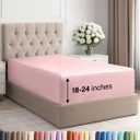 Extra Deep Twin XL Fitted Sheet - Hotel Luxury Single Fitted Sheet Only - Easily Fits 18 inch to 24 inch Mattress - Ultra Soft, Wrinkle Free with Extra Deep Pockets - Breathable & Comfy - Baby Pink