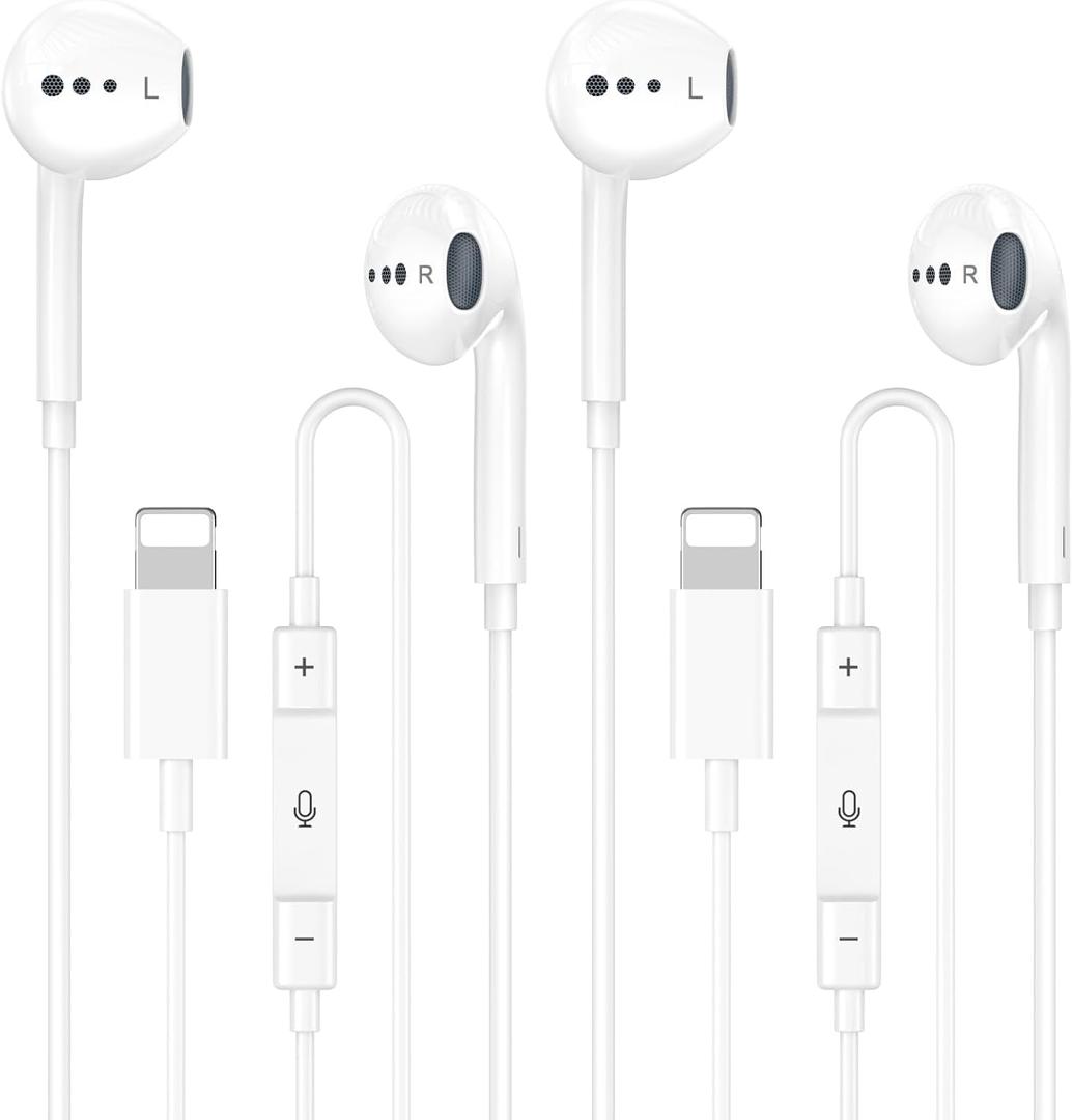 Wired Headphones for iPhone Earbuds with Lightning Connector,2 Packs Built-in Mic & Volume Control HiFi Stereo Nosie Reduction Earphones Compatible with iPhone 14/13/12/11/XR/XS/X/8/7 Support All iOS