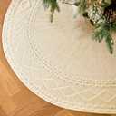 48 inch White Knitted Christmas Tree Skirt: Thick Cable Knit Round Cream Tree Skirt for 6-8FT Tree Rustic Neutral Farmhouse Christmas Decor Tree Base Cover Xmas Home Decorations