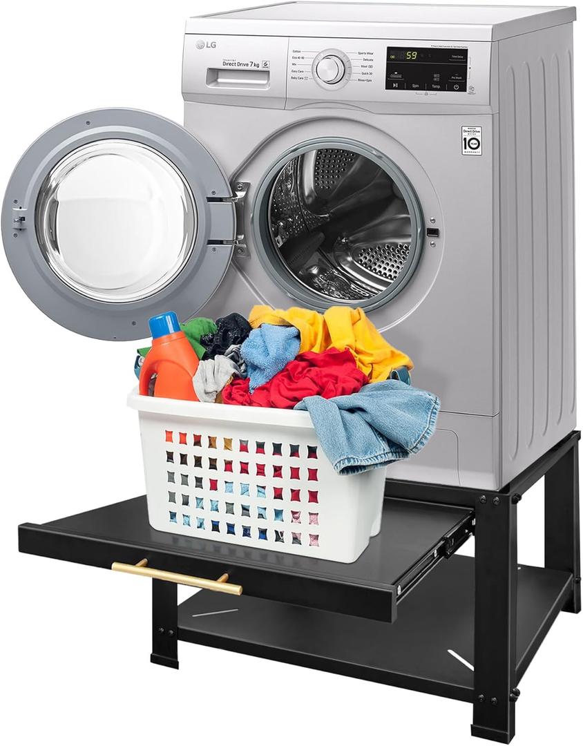 Royxen Washer and Dryer Pedestals Heavy Duty Metal Laundry Pedestal 29"W x 29"D x20"H, Washer Dryer Pedestal Extra Big Screws for Anti-Vibration, Basket Shelf, 800lbs Capacity, Black