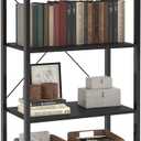 4-Tier Bookshelf, 47.2'' H Ladder Shelf, Industrial Bookcase, Wooden and Metal Storage Rack, Shelving Unit for Living Room Entryway Office, Black Book Shelves, 24 * 11.8 * 47.2 inches