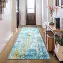 2x6 Teal Blue Rug Runners for Hallways Kitchen Runner Rug Non Slip Washable Long Runner Rugs with Rubber Backing Soft Abstract Carpet Runner for Bedroom, Kitchen, Bathroom, Entryway