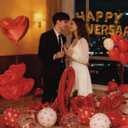 Happy Anniversary Decorations - Romantic Decor for Wedding, Valentines Day Heart Balloons for Bedroom, Party Decor Supplies (Set 1)