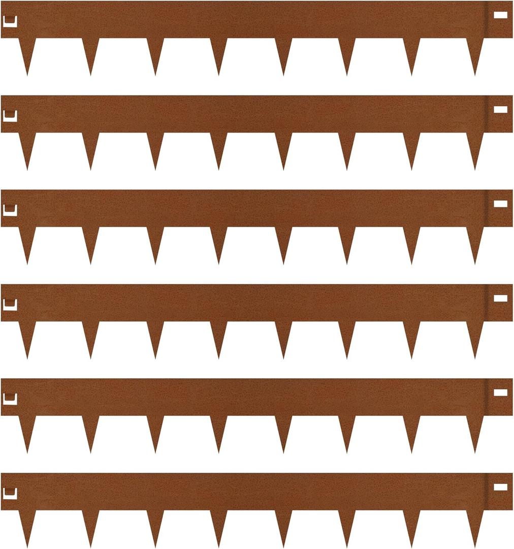 Worth Garden 6-Pack 6" H. Corten Steel Landscape Lawn Edging (20Ft Total) - Rust Patina Finish 18-Gauge Bendable Metal Strips - Hammer-in Edging Border - Buckle Connection - Yard Pathway Divider