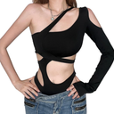 SINROYEE Sexy Hollow Out Women Bodysuit Summer Streetwear Outfit Gothic Jumpsuit T Shirt Short Sleeve Sleeveless (Size:L)