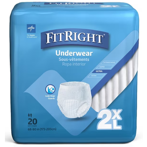 FitRight Heavy Absorbency Protective Underwear, Size 2XL, For Waist Size 68"-80", Bag of 20