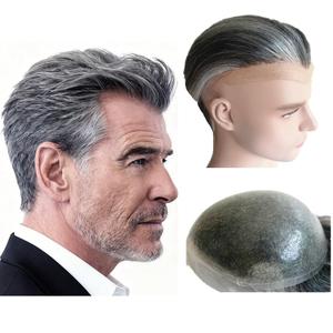 PU Skin Toupee for Men NLW European Human Hair Pieces for Men hairs replacemnt system in 10x8" base size V loop PU Thin Skin 0.04mm hair prosthesis units patch implant for man #1B60 color