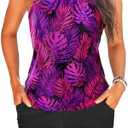 Tankini Bathing Suits with Shorts - High Neck Tankini Swimsuits Two Piece with Two Side Pockets Tummy Control Swimwear 2025 M