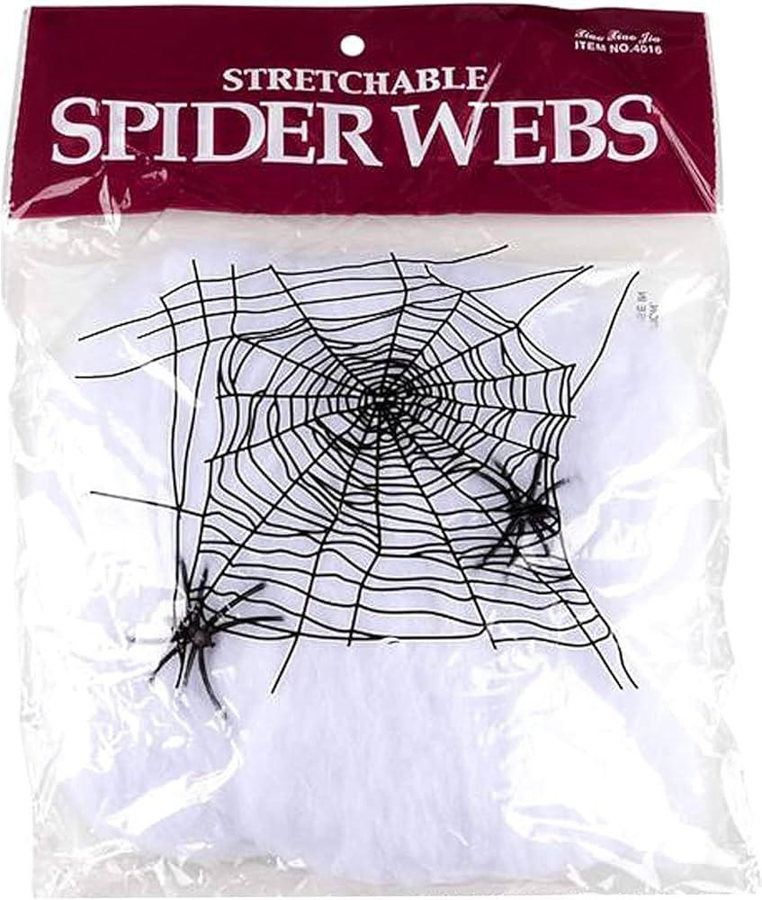 Halloween Web with 6 Spider Stretchable Decoration Cobweb, White/Black