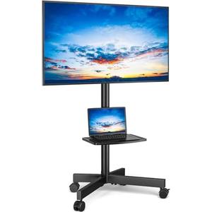 Rfiver Mobile TV Stand for 23-65 Inch Flat/Curved TVs up to 88 lbs Black | Rolling TV Stand with Adjustable Shelf & Tilt, Portable Floor Stand on Wheels for Bedroom, Living Room, Max VESA 400x400mm