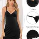 Vlazom Women's Full Slip Under Dress Adjustable Spaghetti Strap Slip Dress V-Neck Lace Knee Length Camisole S-3XL (Black, M)