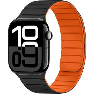 Tasikar Magnetic Bands Compatible with Apple Watch 42mm(Series 11/Series 10) 41mm 40mm 38mm Soft Silicone Replacement Loop Wristband for iWatch SE Series 11 10 9 8 7 6 5 4 3, Black-Orange