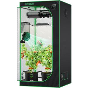 VIVOSUN S336 3x3 Grow Tent, 36"x36"x72" High Reflective Mylar with Observation Window and Floor Tray for Hydroponics Indoor Plant for VS2000/VS3000