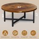 Coffee Table, 31.5" Large Coffee Tables, Brown Round Coffee Tables for Living Room, Floor Table for Sitting on The Floor, Center Coffee Table with Metal Frame for Office Apartment Home, Round, 31.5-inch diameter, 17.7-inch height