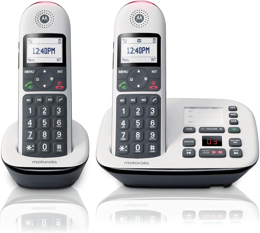 Motorola CD5012 Digital Cordless Telephone Phone with Answering Machine(2 Handsets) DECT 6.0 Long Range System, Big Buttons and Large Backlit Display, Audio Assist, Volume Boost, Call Blocking