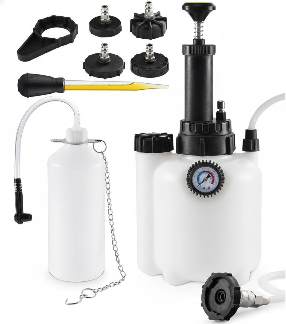 3L Brake Fluid Bleeder Kit w/ 1L Catch Bottle, Pressure Brake Bleeding Tool, Manual Power Bleeder Pump for Flush Brakes and Clutch System, Upgraded Adapters (43.5/45/49.5/50.7mm) for Master Cylinders